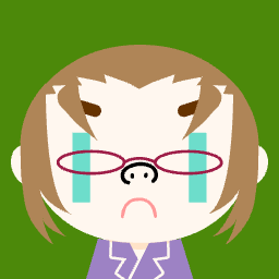 Anime square face avatar with glasses, sad, and crying.