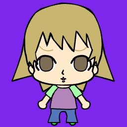 Chibi anime avatar with big eyes and smiling.