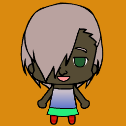 Cute chibi anime avatar with dark skin, open mouth, and short hair.