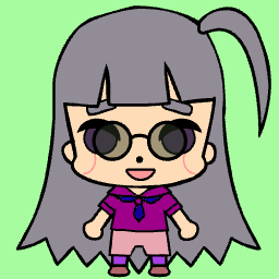Cute pixel art chibi anime pfp with glasses, smiling, and long hair.