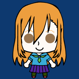 Cute pixel art chibi anime with dot eyes, smiling, freckles, and for Discord.